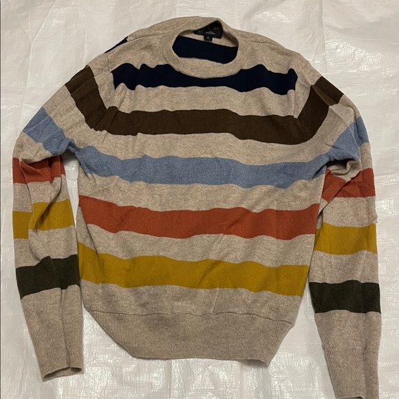 J. Crew Men's Striped Crewneck Cashmere Sweater Beige Blue Brown Red Yellow